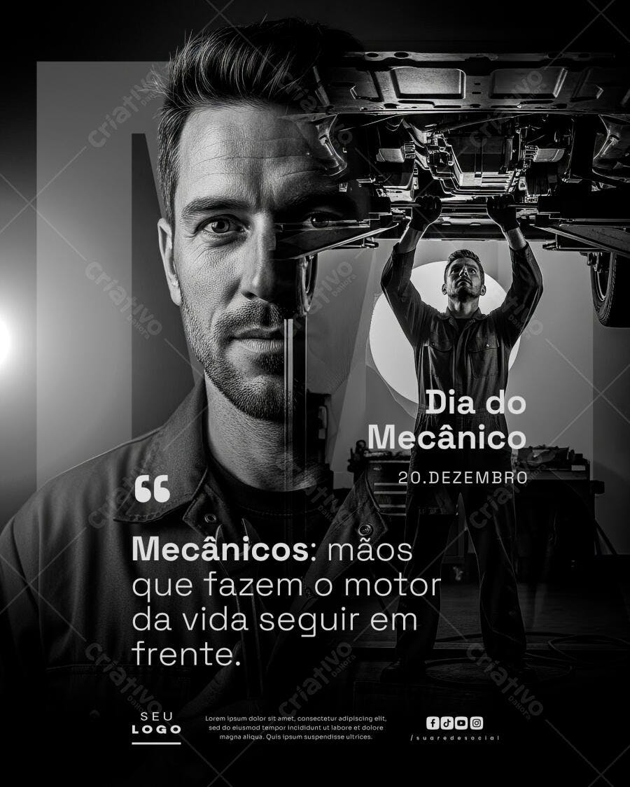 Flyer Dia do Mecânico 20 de Dezembro PSD Editável