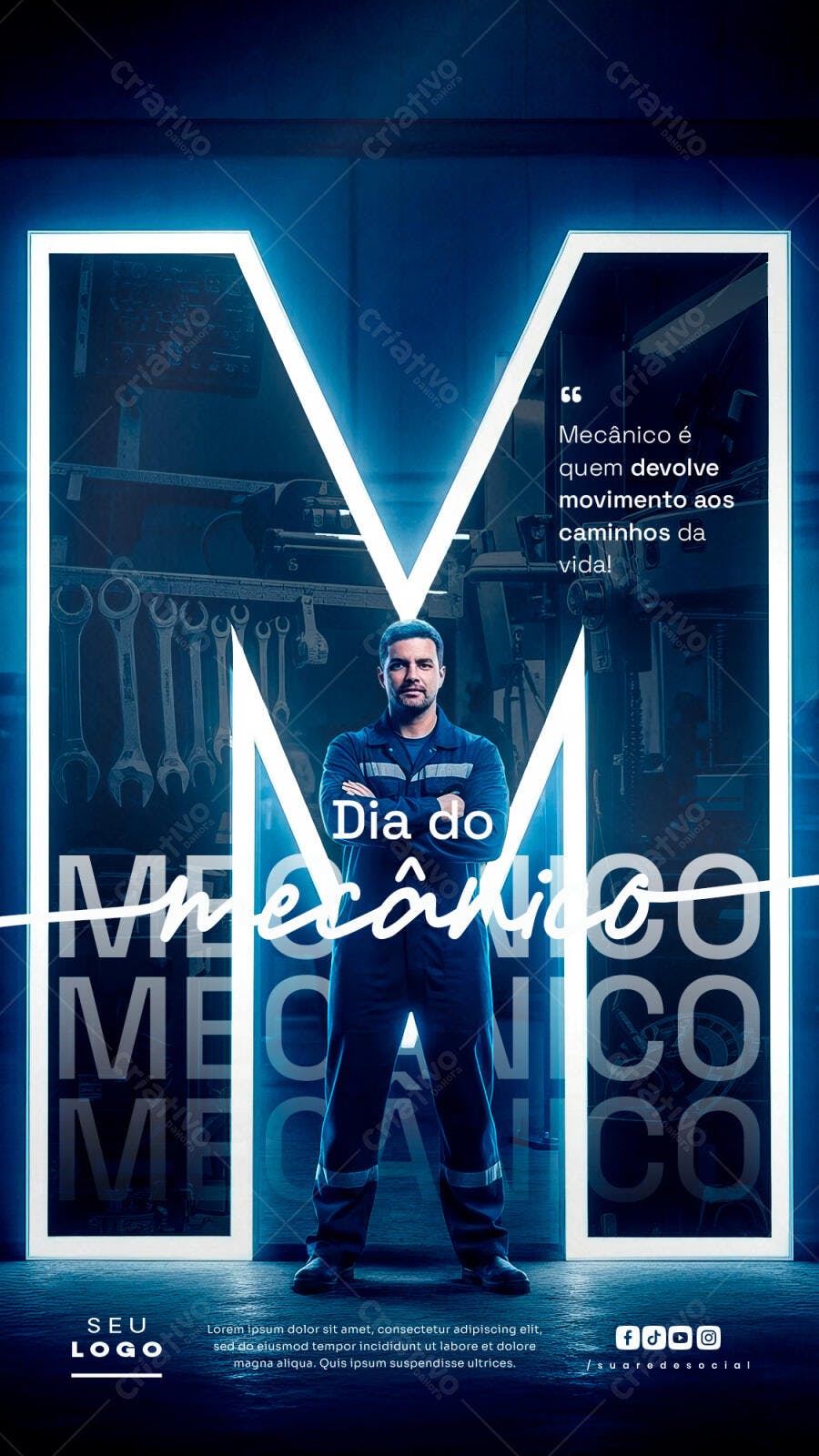 Post Redes Sociais Dia do Mecânico PSD Editável