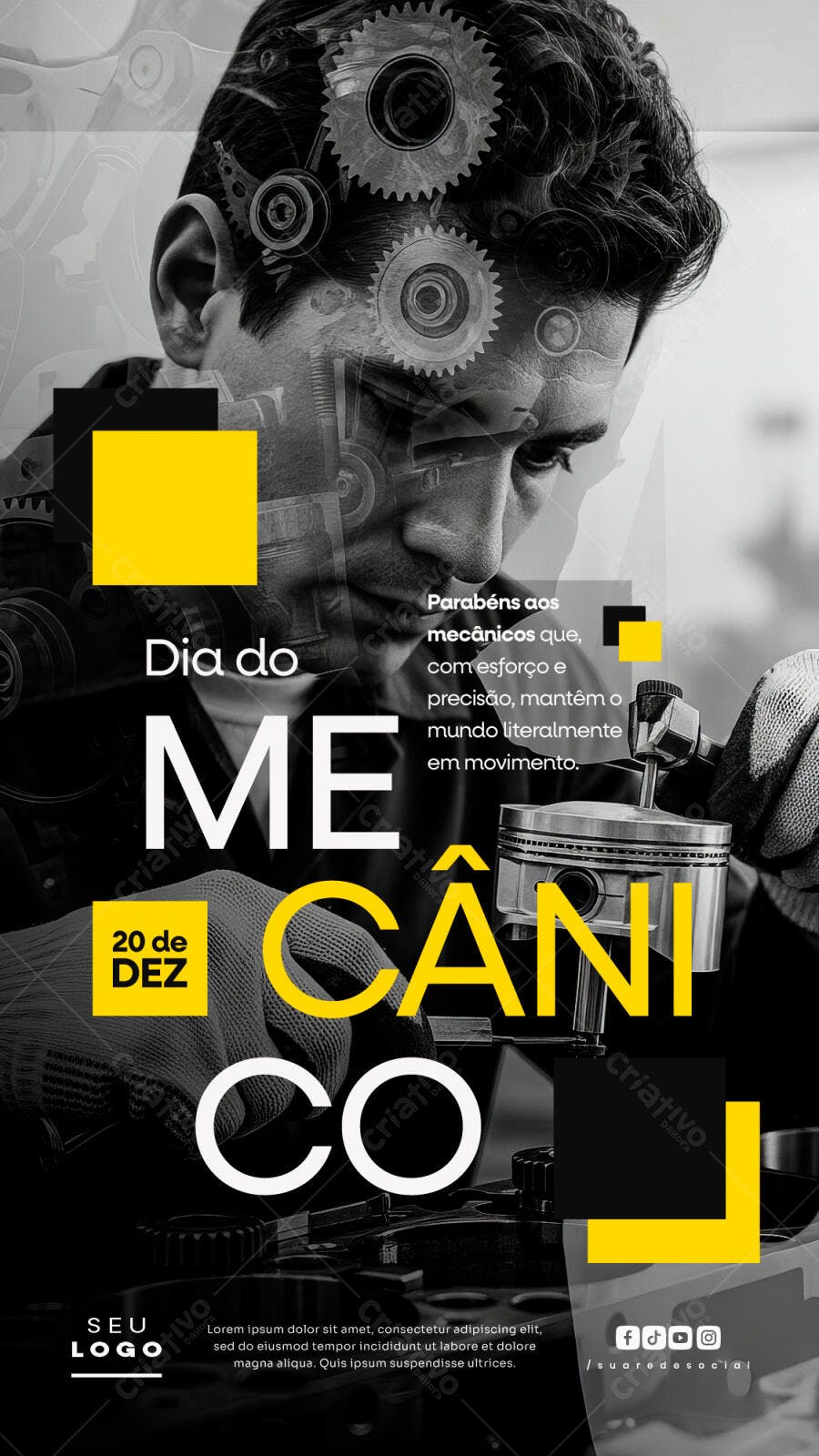 Flyer para Dia do Mecânico 20 de Dezembro PSD Editável