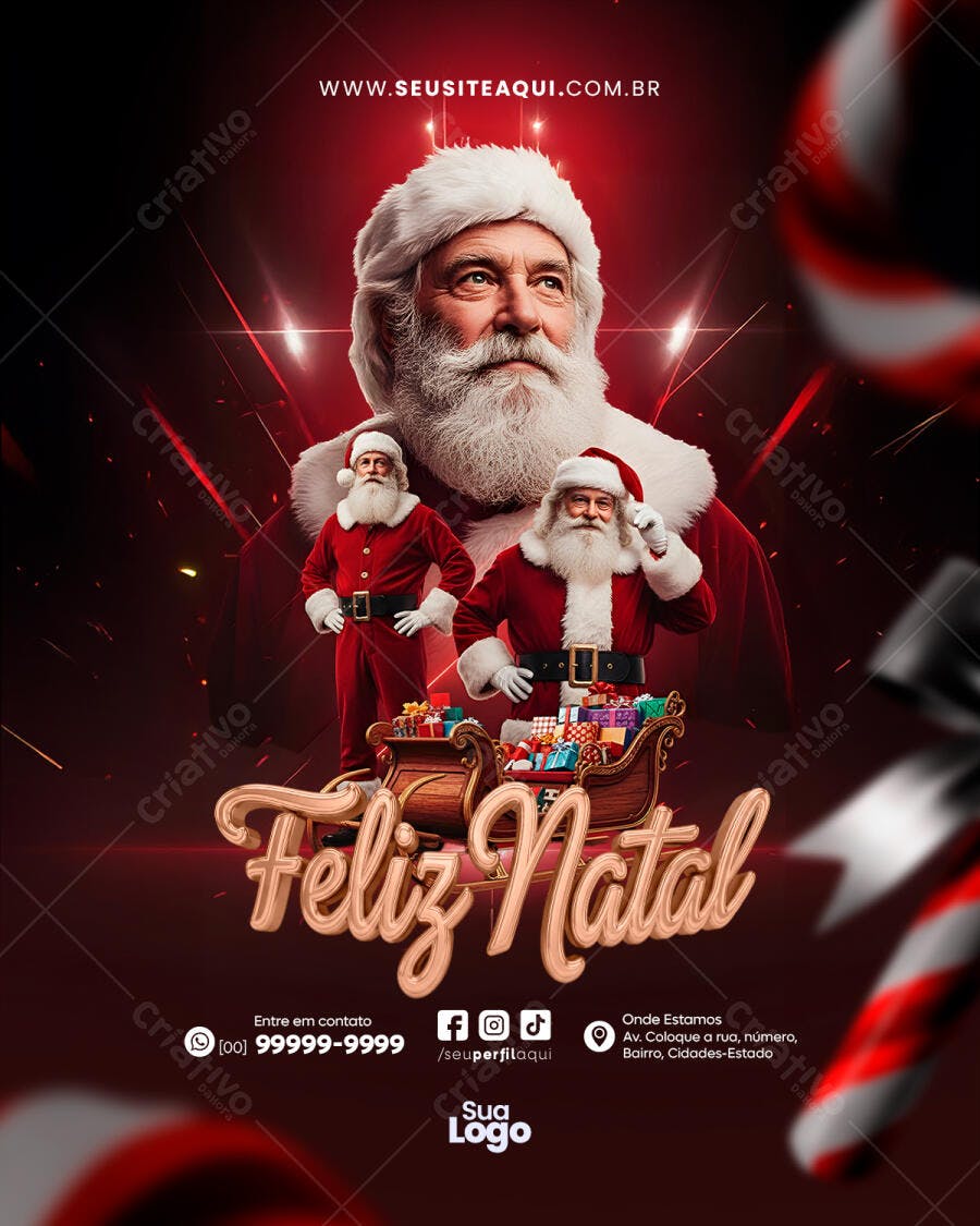 Flyer Feliz Natal com Papai Noel e Trenó PSD Editável