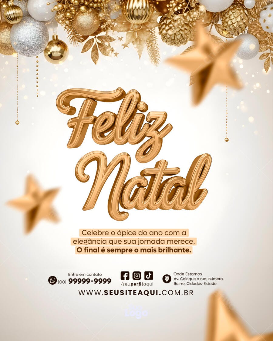 Post Feliz Natal Dourado Elegante PSD Editável