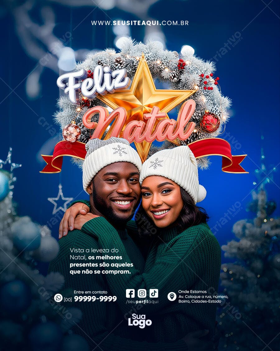 Flyer de Natal com Casal Negro Feliz PSD Editável