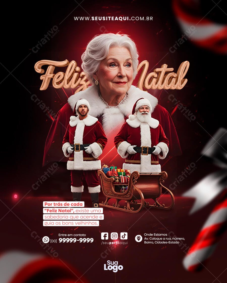 Flyer Natalino com Mamãe Noel e Papais Noéis PSD Editável