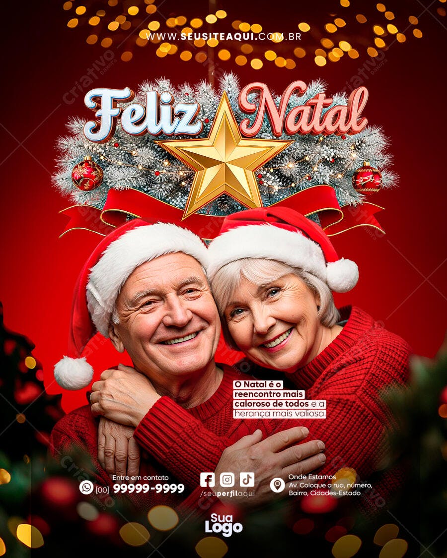 Flyer de Feliz Natal com Casal Idoso PSD Editável