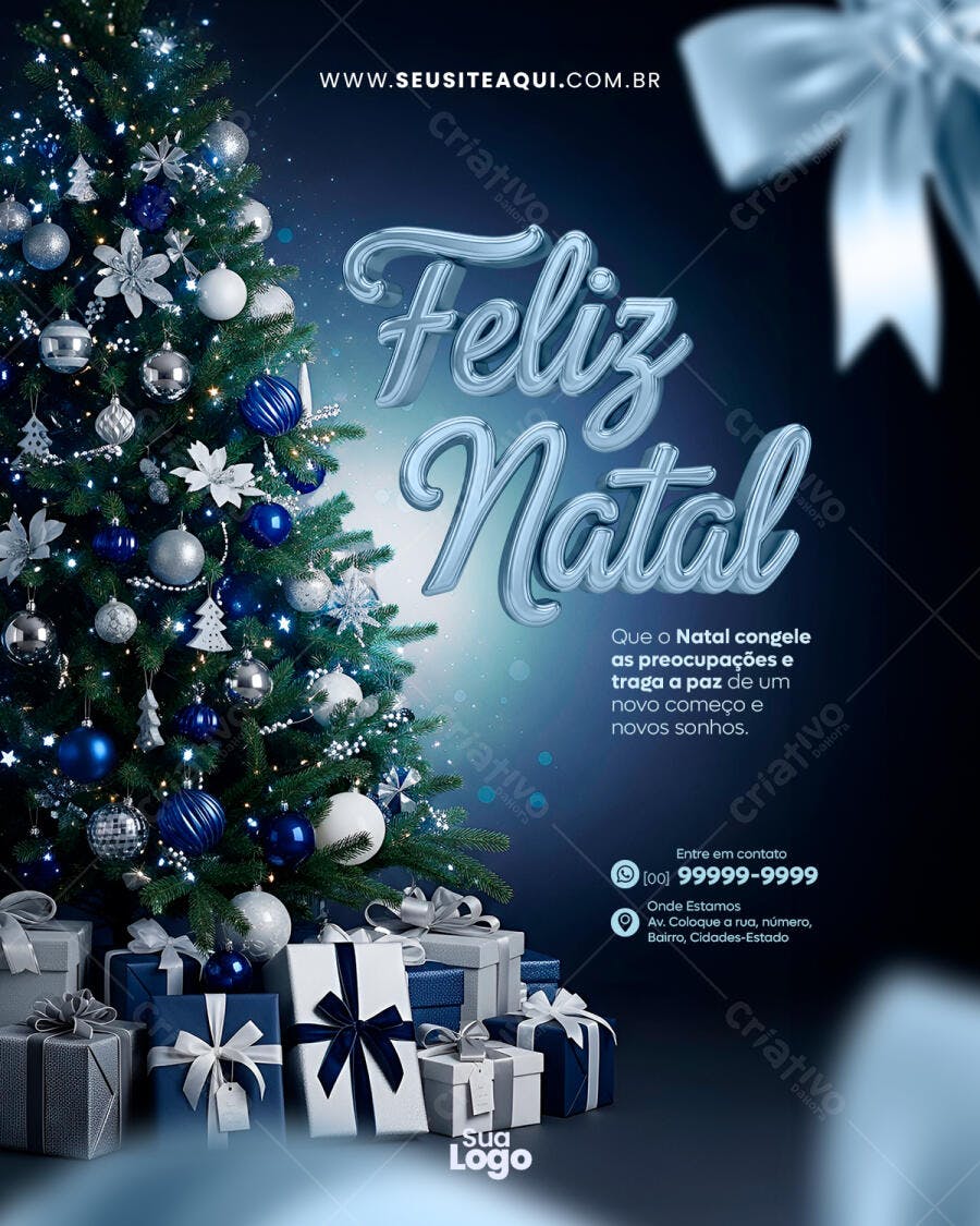 Flyer Feliz Natal Elegante Azul e Prata PSD Editável