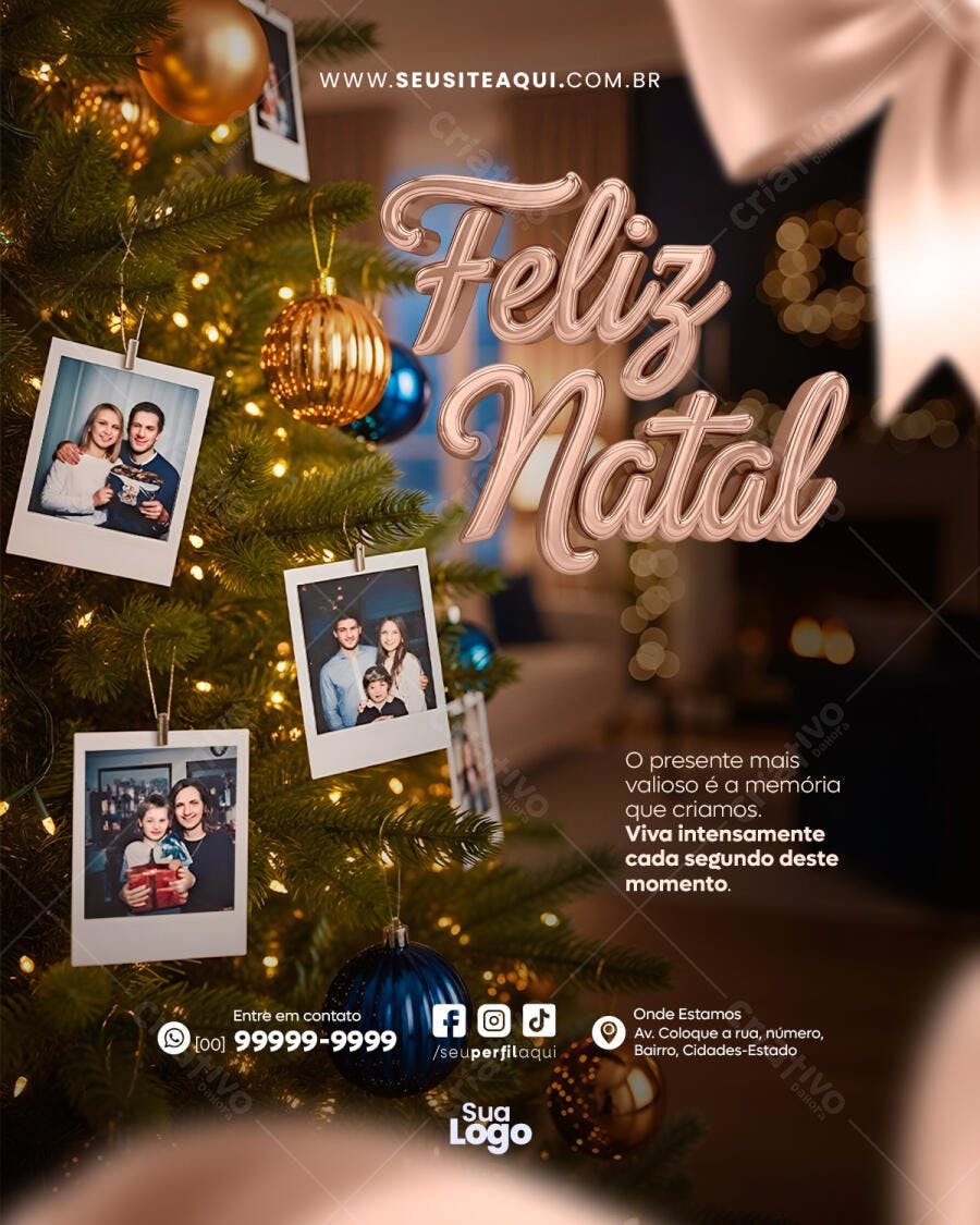 Flyer de Feliz Natal com Árvore e Fotos de Família PSD Editável