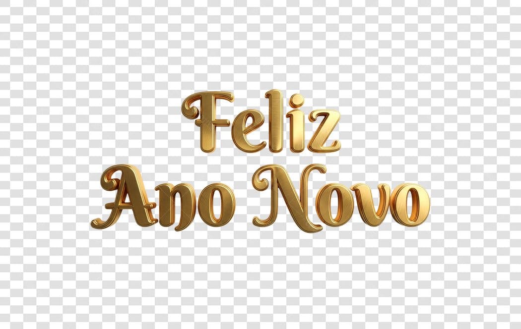 Texto Decorativo Feliz Ano Novo dourado 3D PNG com fundo transparente