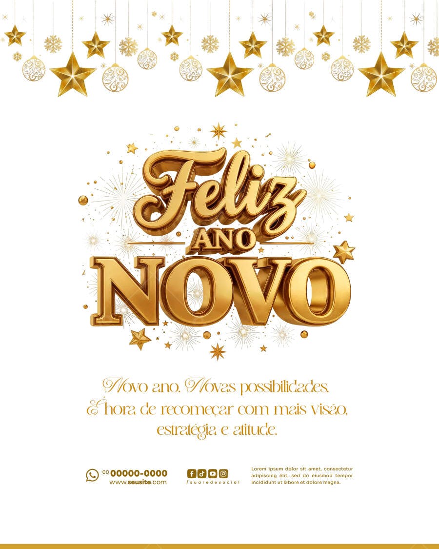 Flyer Dourado Feliz Ano Novo PSD Editável
