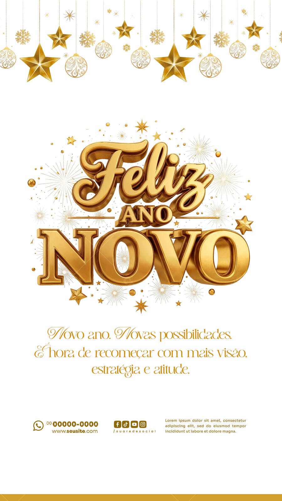 Post para Redes Sociais Feliz Ano Novo PSD Editável