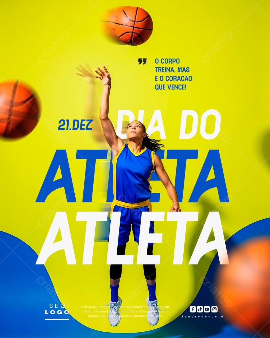 Flyer Dia do Atleta Basquete Feminino PSD Editável