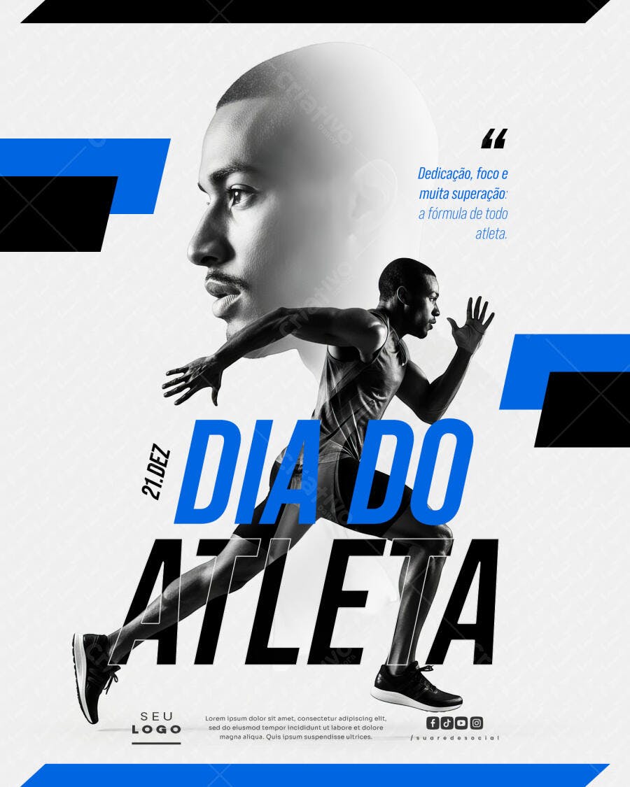 Flyer Esportivo Dia do Atleta 21 DEZ Corredor Masculino PSD Editável