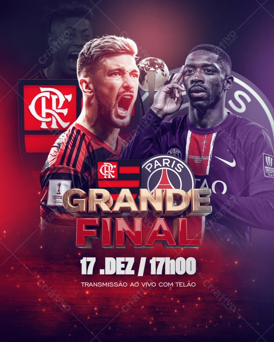 Flyer Grande Final de Futebol Flamengo PSG PSD Editável