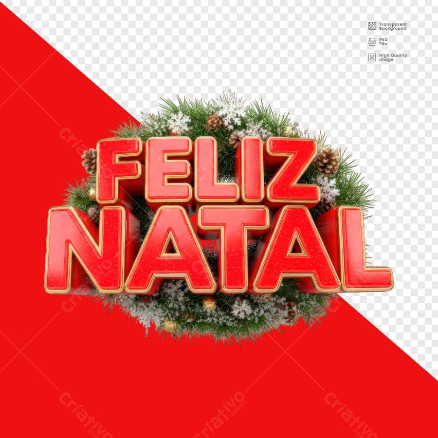 Selo 3D de Natal vermelho brilhante com guirlanda verde e neve festiva