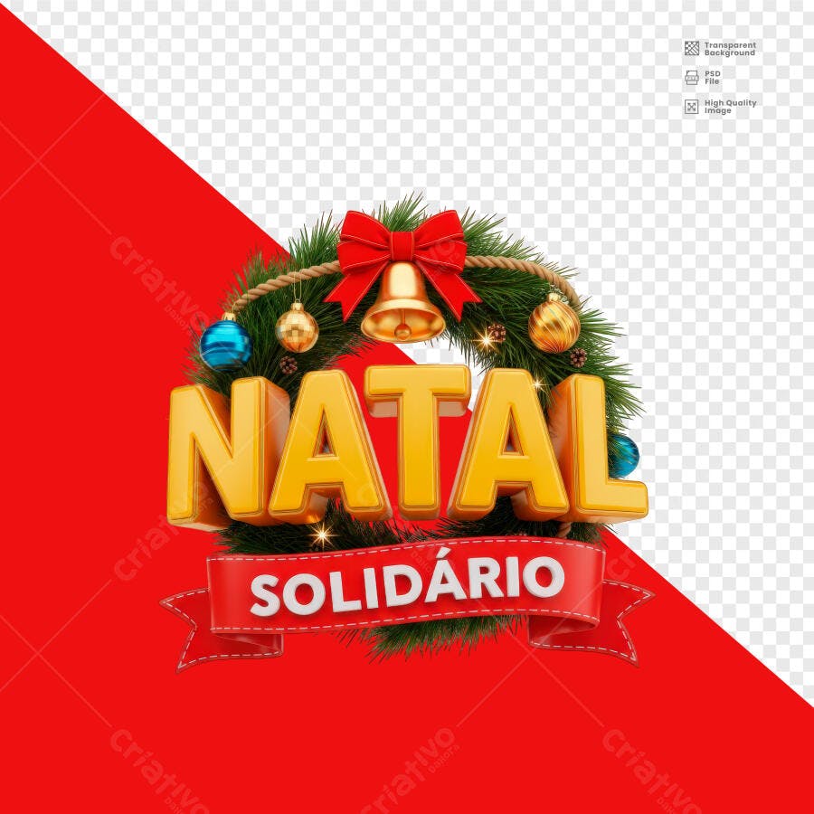 Selo 3D campanha Natalina solidária dourada com guirlanda festiva