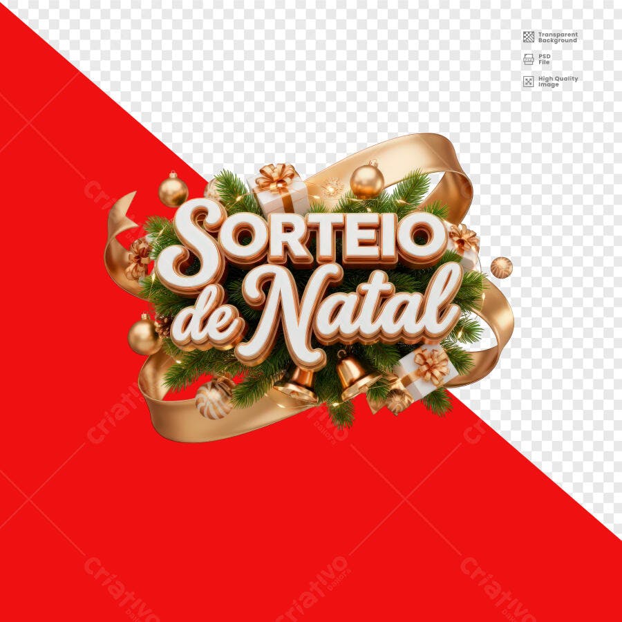 Selo 3D de Sorteio de Natal festivo dourado verde e branco metalizado