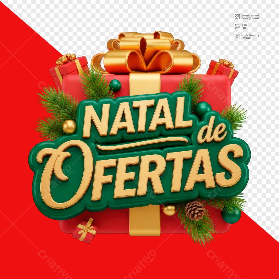 Selo 3D de ofertas de Natal festivo dourado verde brilhante