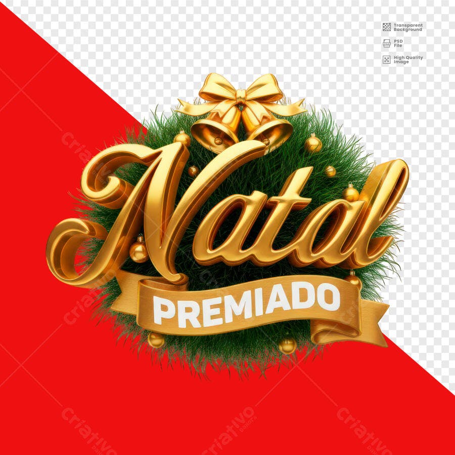 Selo 3D de Natal premiado dourado verde festivo com sinos