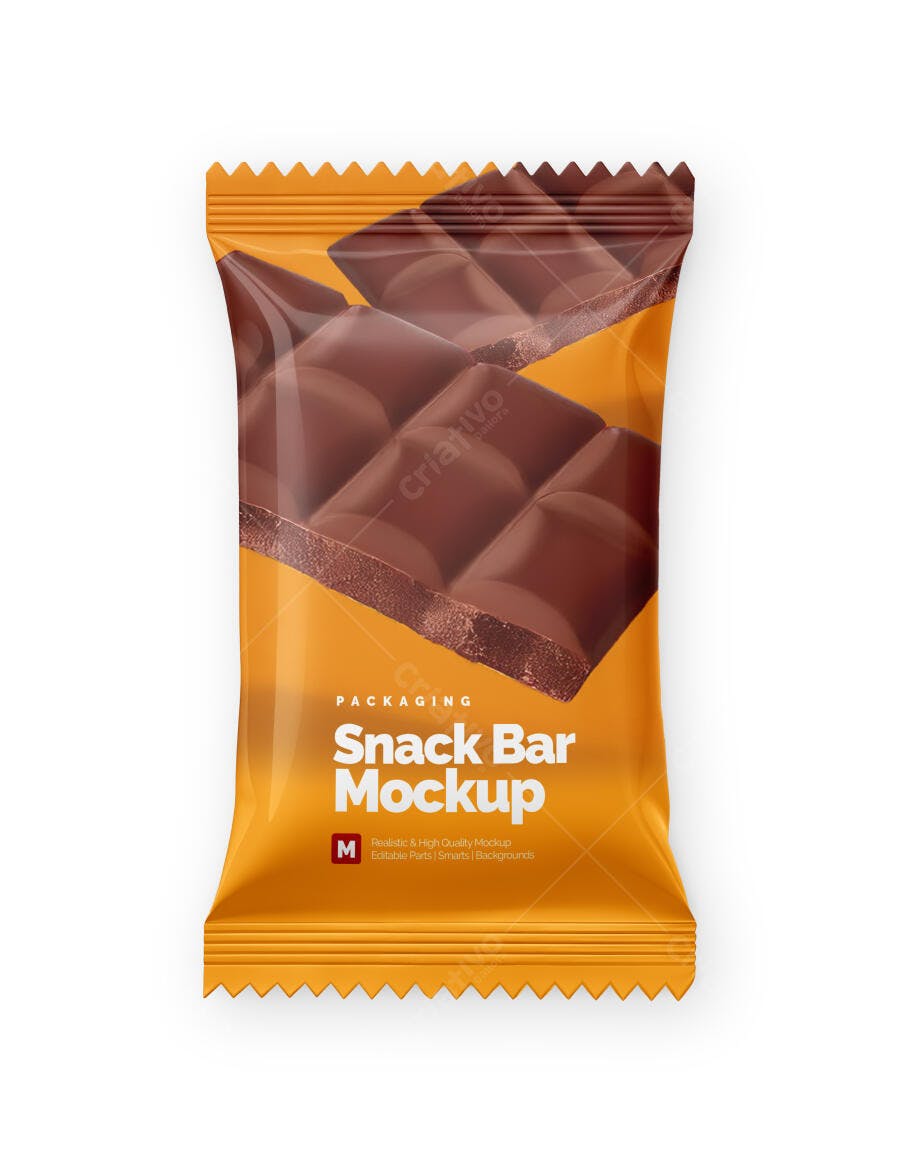 Mockup Realista de Embalagem Barra de Chocolate Lanche Doce Laranja Marrom