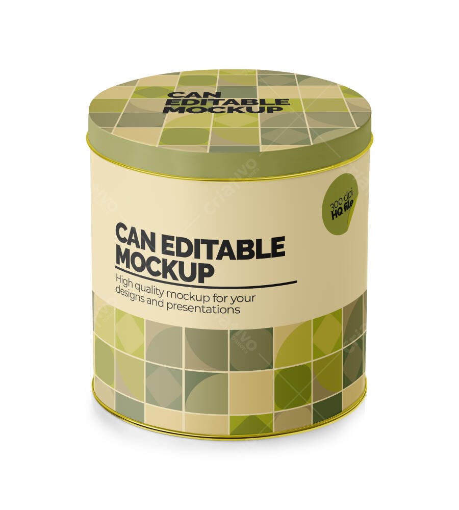 Mockup Realista de Lata Cilíndrica para Embalagens de Chá Verde e Cafés