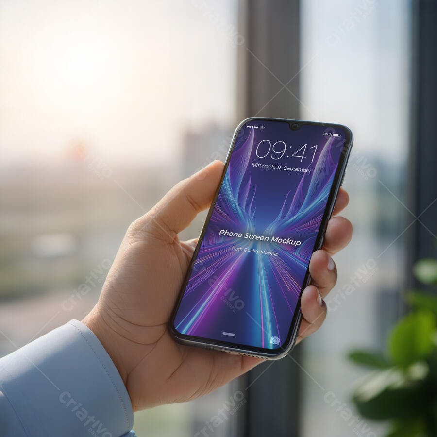 Mockup Realista de Smartphone Moderno em Mão de Empresário Profissional