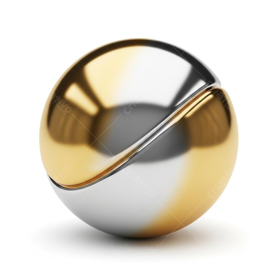 Esfera 3D dourada e prateada interligada objeto abstrato minimalista