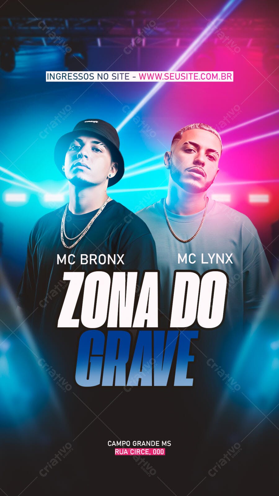 Flyer Evento Musical Urbano Zona do Grave MCs PSD Editável