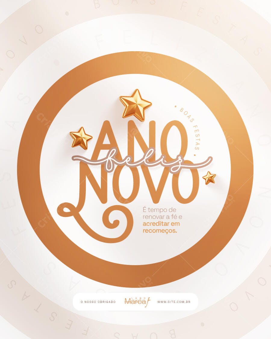 Post Redes Sociais Ano Novo Feliz Dourado PSD Editável