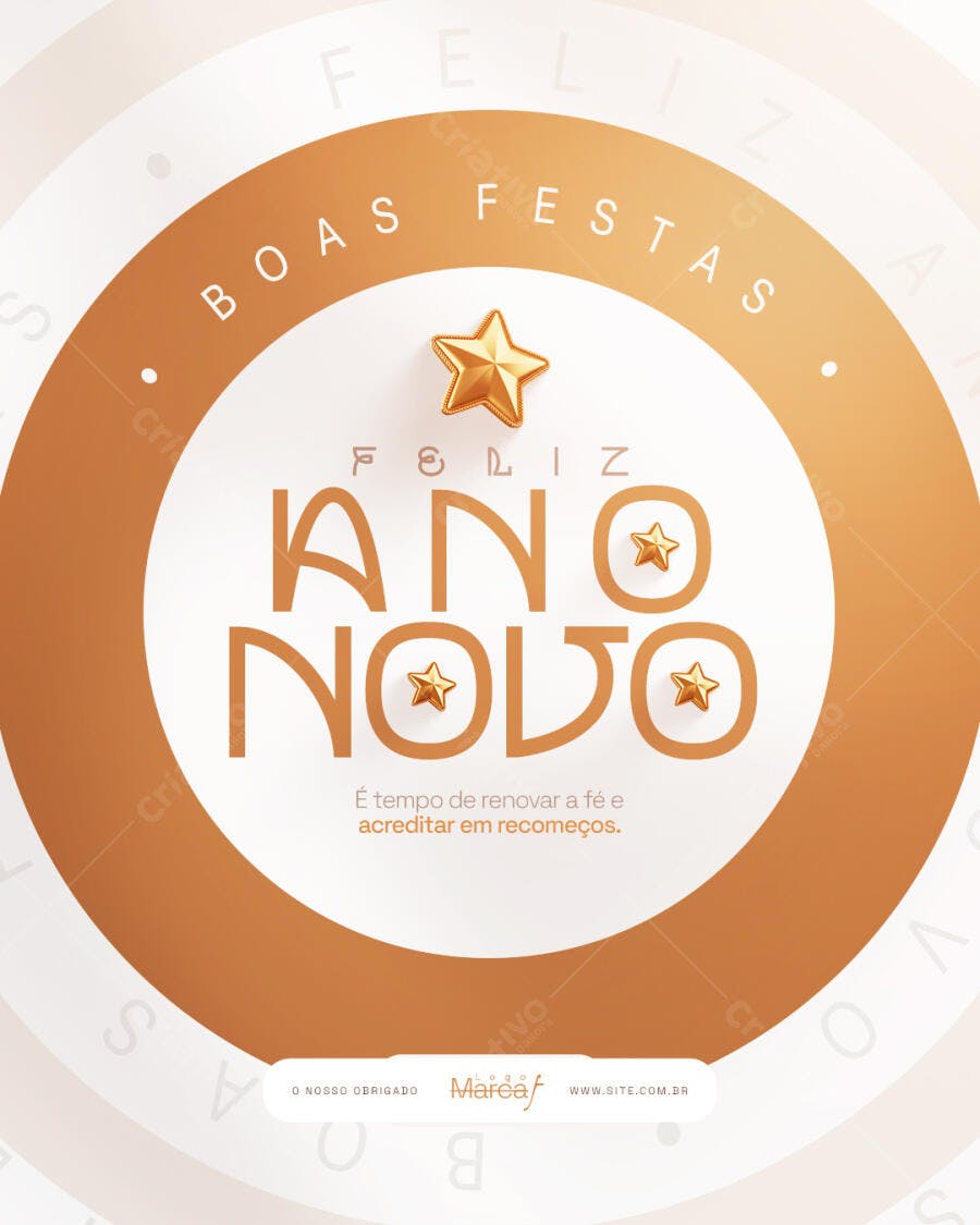 Post para Redes Sociais Feliz Ano Novo Dourado Elegante PSD Editável