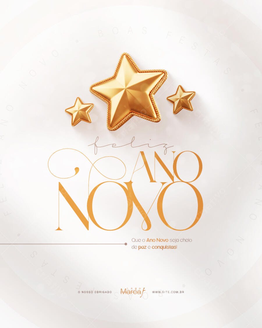 Flyer de Feliz Ano Novo com Estrelas Douradas PSD Editável