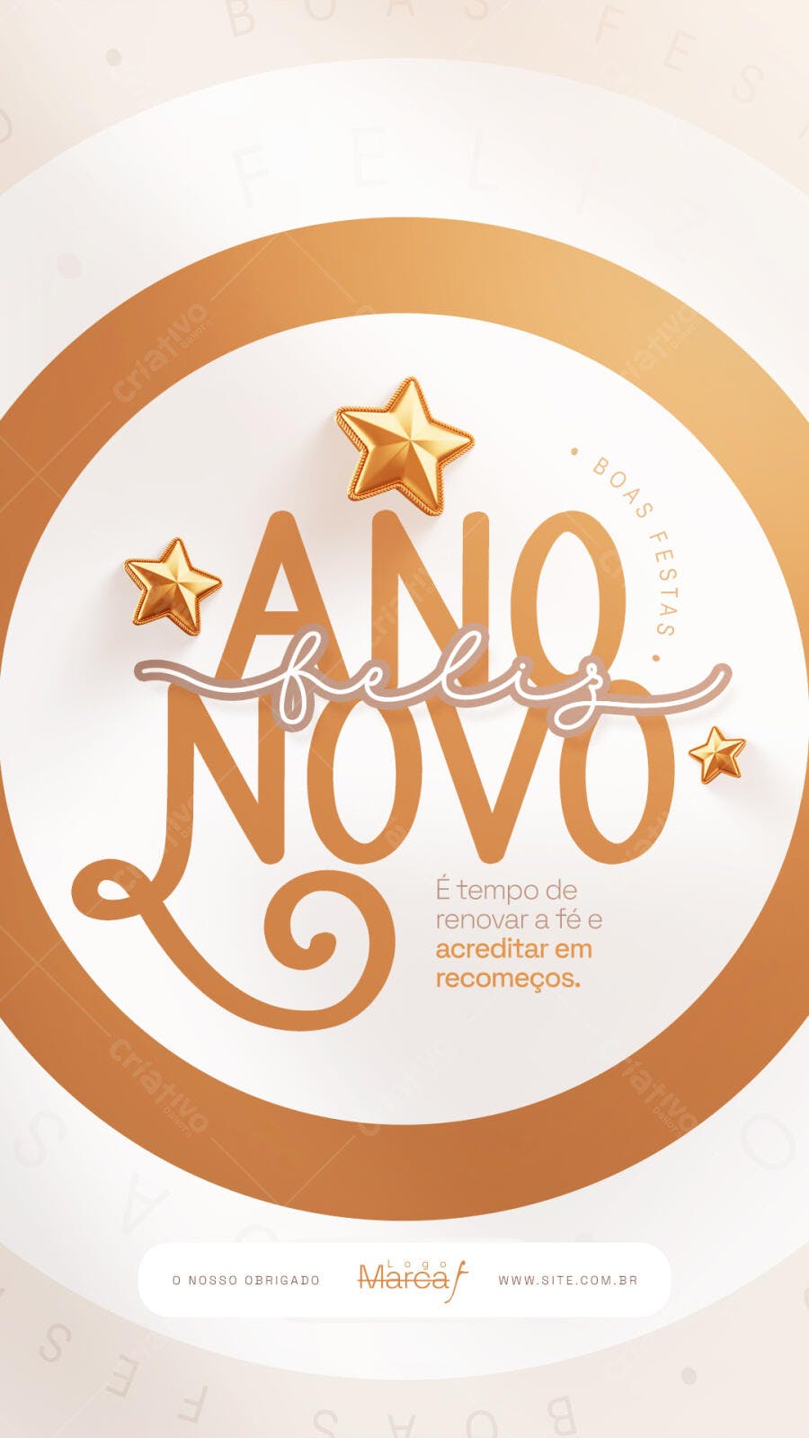 Flyer Feliz Ano Novo Dourado Estrelas Festivas PSD Editável
