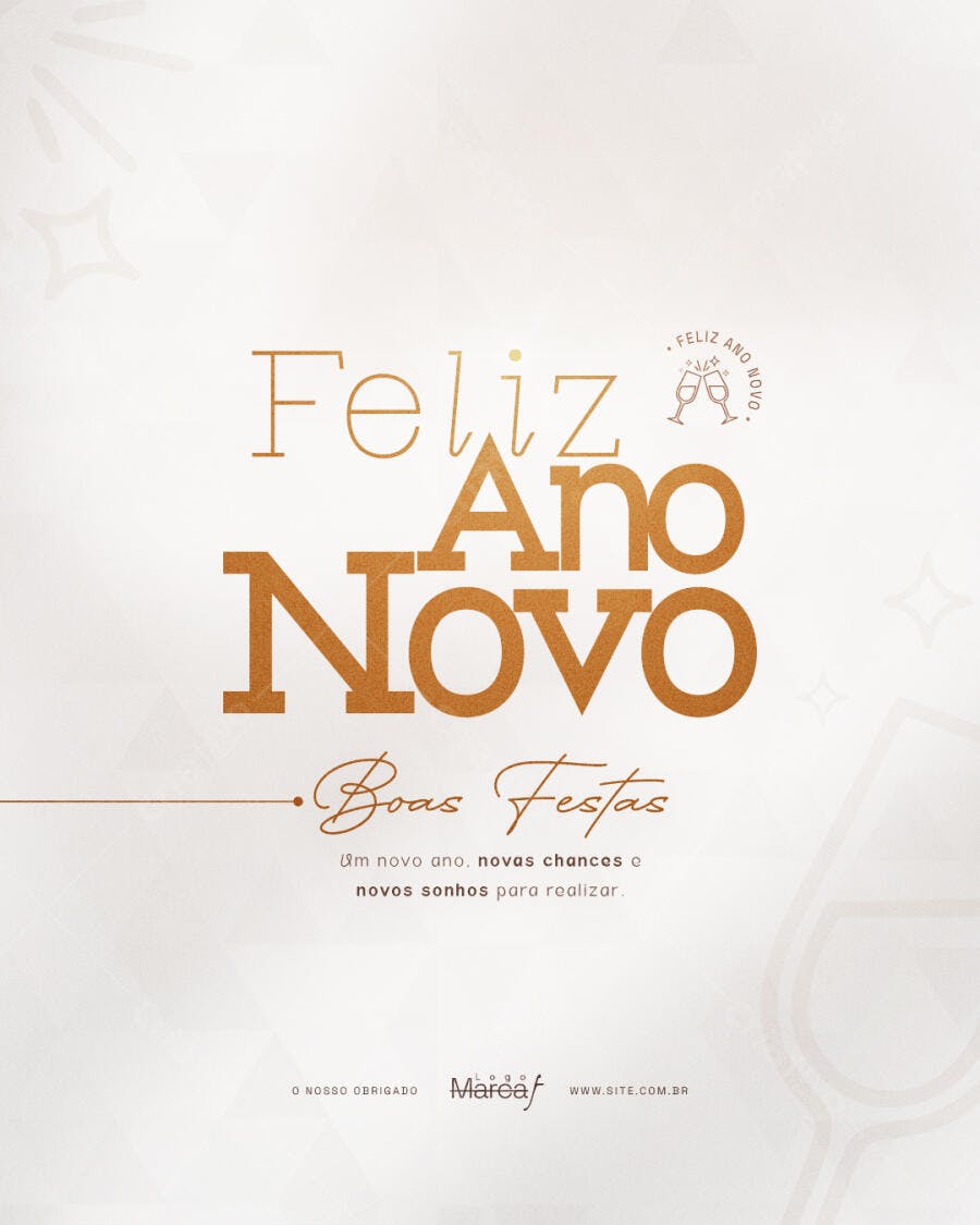 Post para Redes Sociais Feliz Ano Novo e Boas Festas Douradas PSD Editável