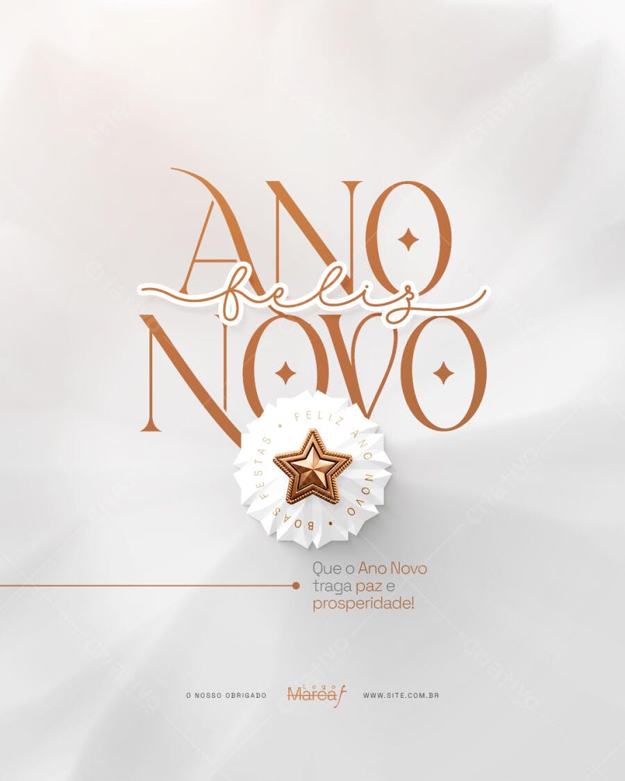 Flyer Feliz Ano Novo com Estrela Dourada e Boas Festas PSD Editável