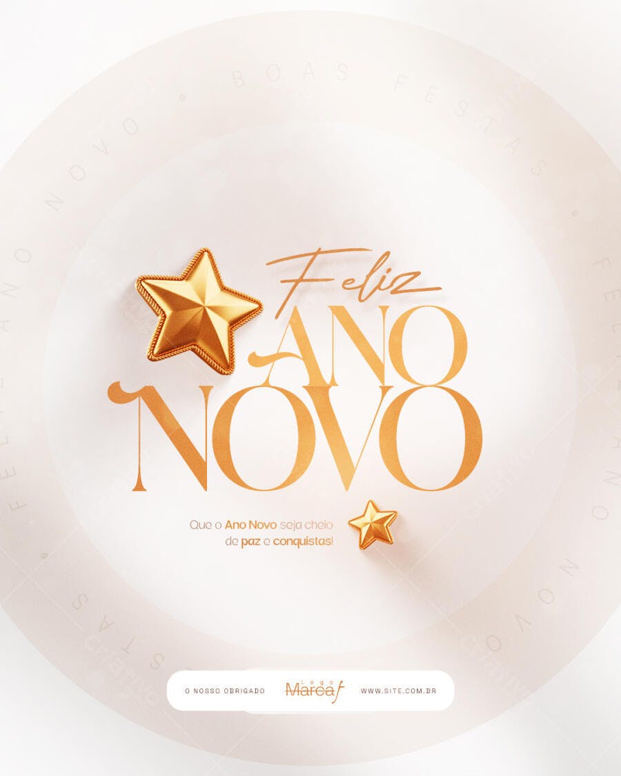 Flyer para Ano Novo com Estrelas Douradas PSD Editável