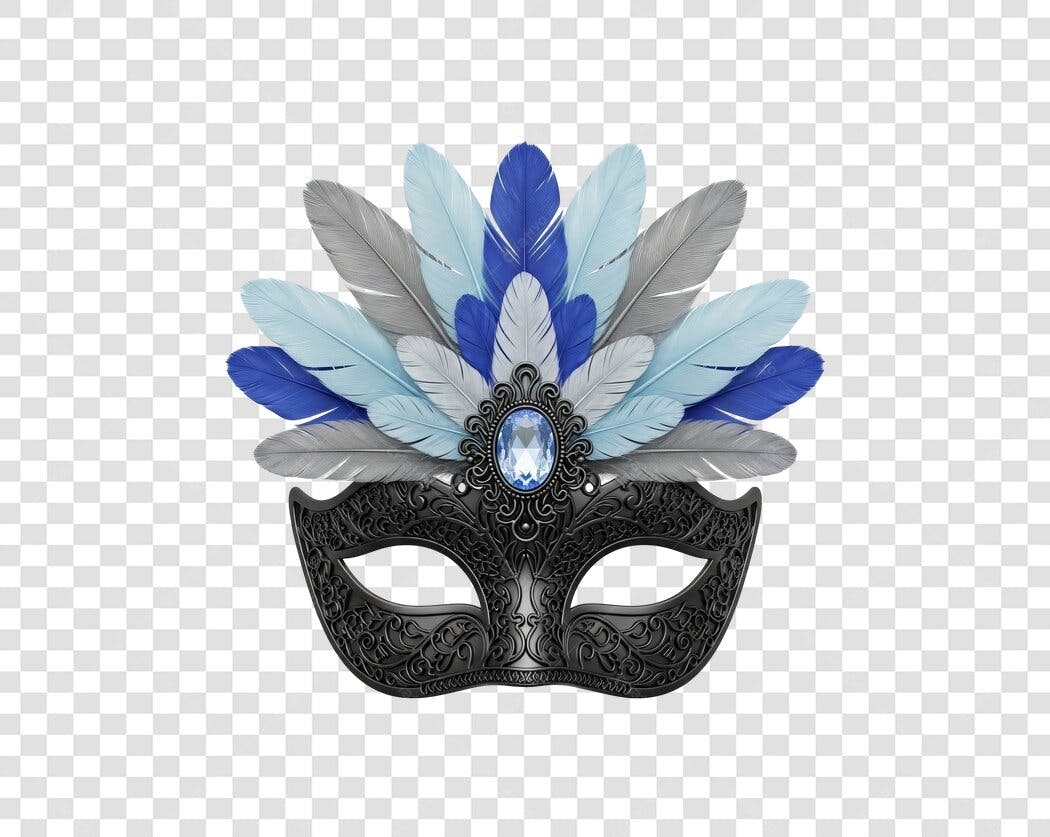 Elemento de design Máscara de Carnaval preta luxuosa com joia azul PNG com fundo transparente