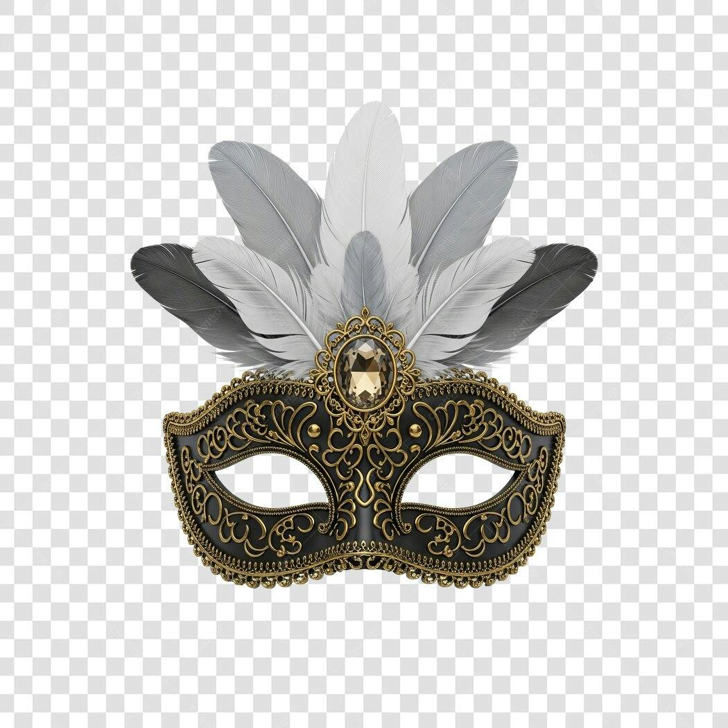 Mascara Veneciana de Carnaval com Penas Elegantes PNG com fundo transparente