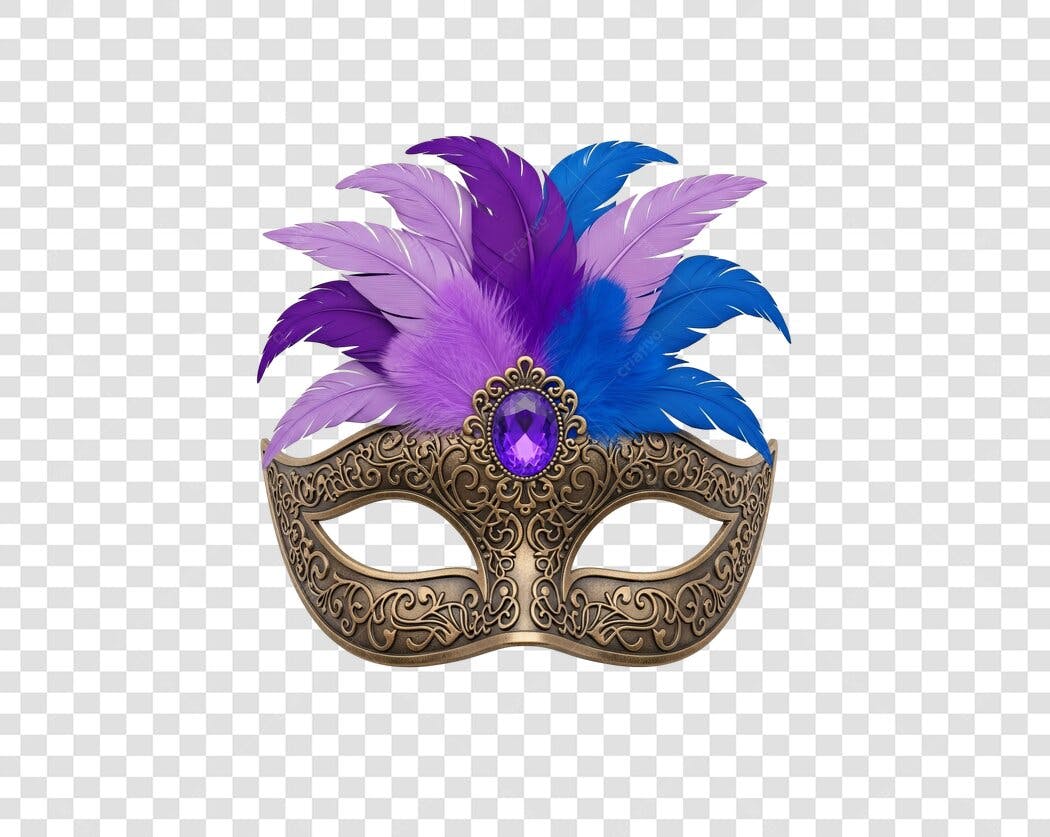 Máscara de Carnaval com Penas Roxas e Azuis PNG com fundo transparente