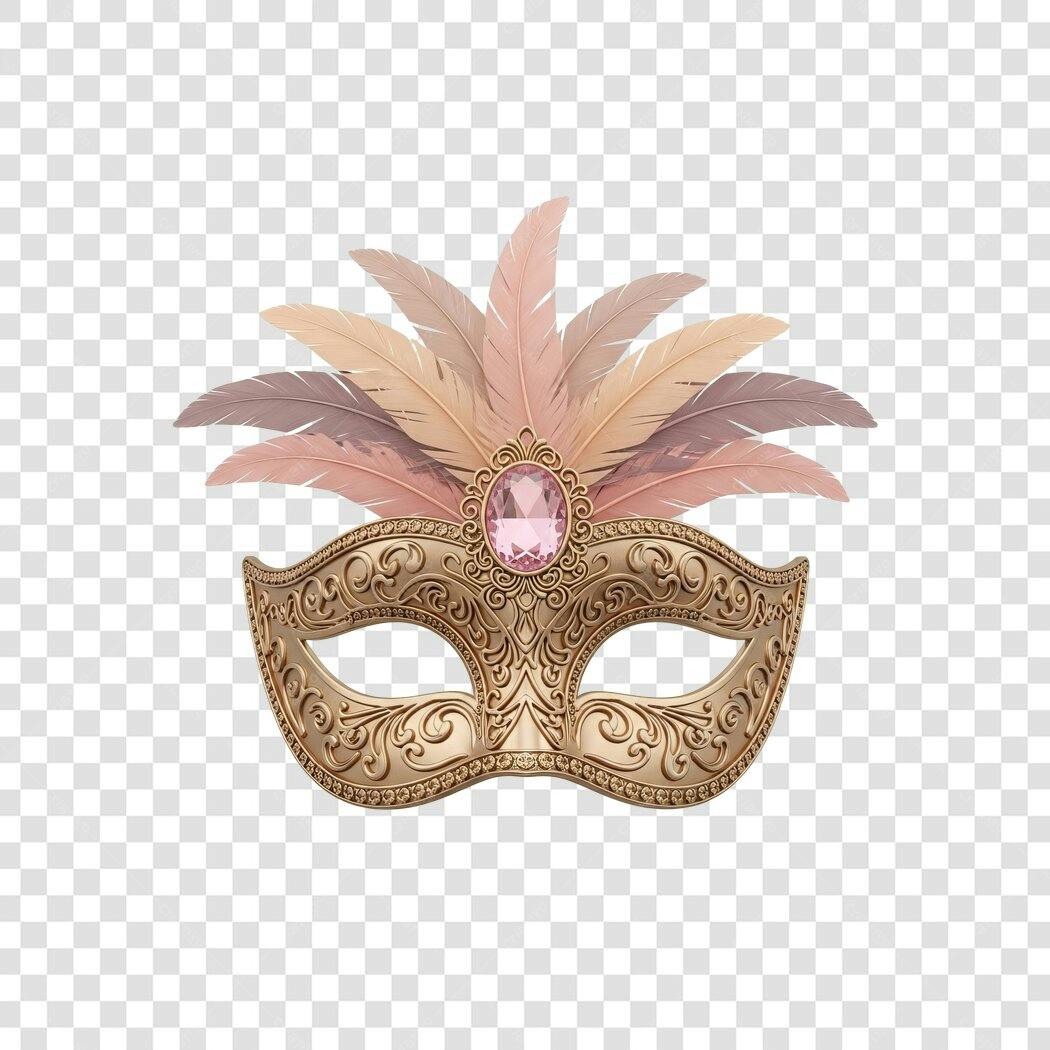 Elemento Gráfico Máscara Veneziana Dourada e Rosa PNG com fundo transparente