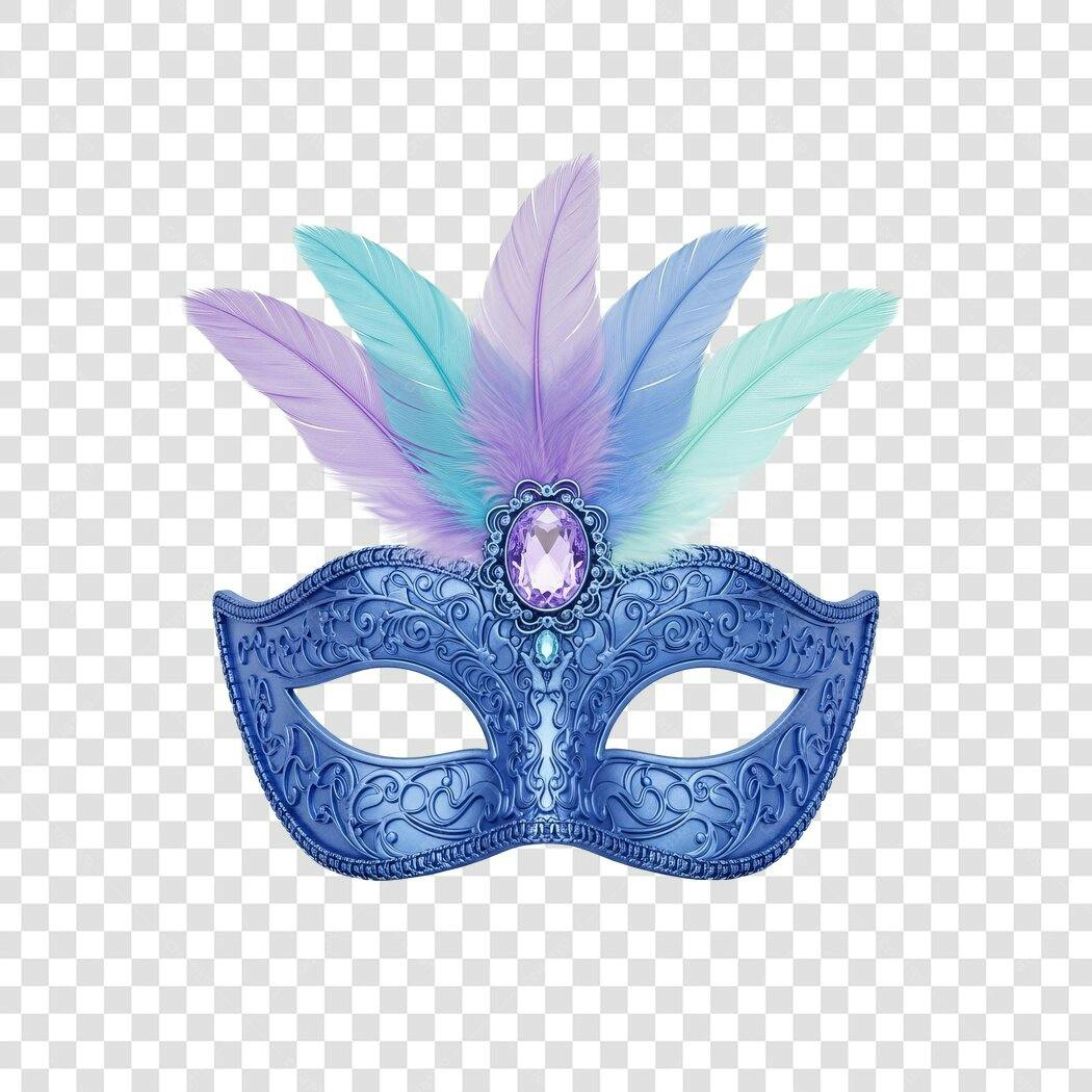 Máscara de Carnaval Veneziano com Plumas Azul Roxo PNG com fundo transparente