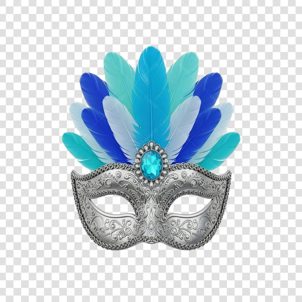 Máscara de Carnaval Prata e Azul PNG com fundo transparente