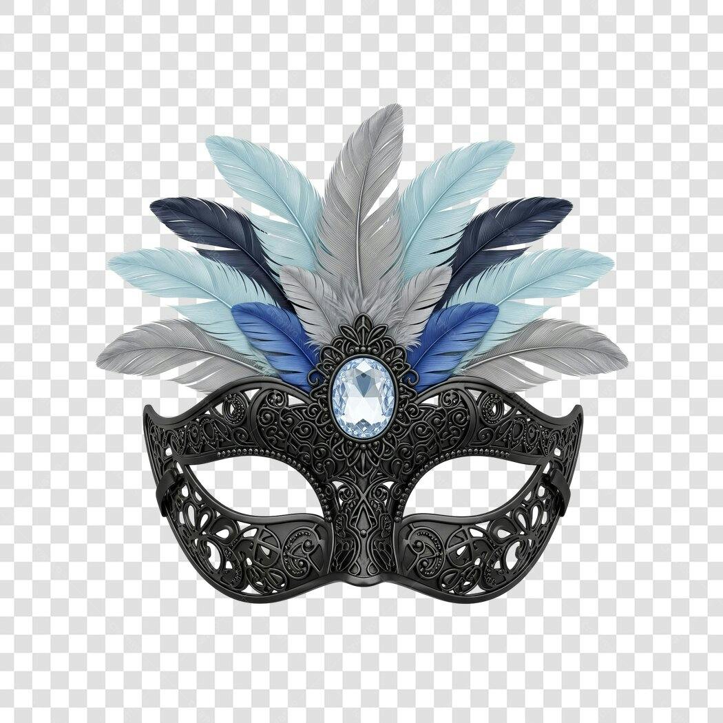 Máscara de Carnaval Elegante Com Penas Azuis e Joia PNG com fundo transparente