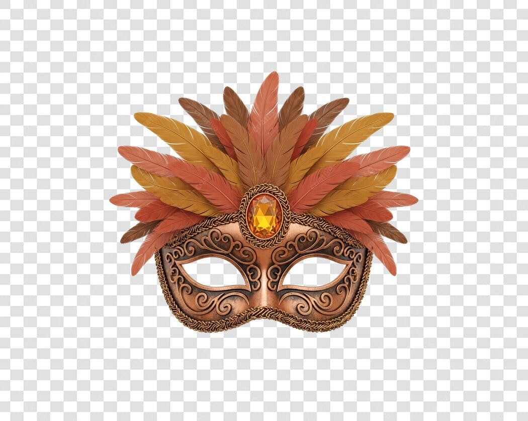 Elemento Gráfico Máscara Carnaval Mardi Gras Penas e Joia PNG com fundo transparente
