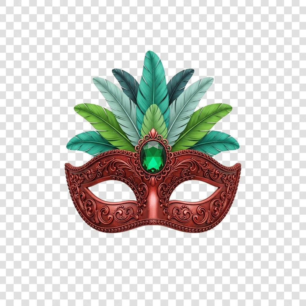 Máscara de Carnaval decorada com penas PNG com fundo transparente