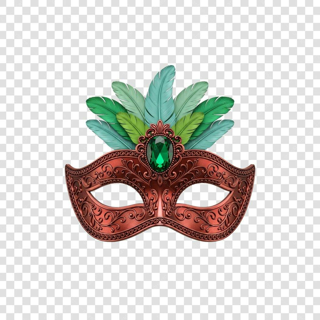 Máscara de Carnaval com Joia Esmeralda e Penas PNG com fundo transparente