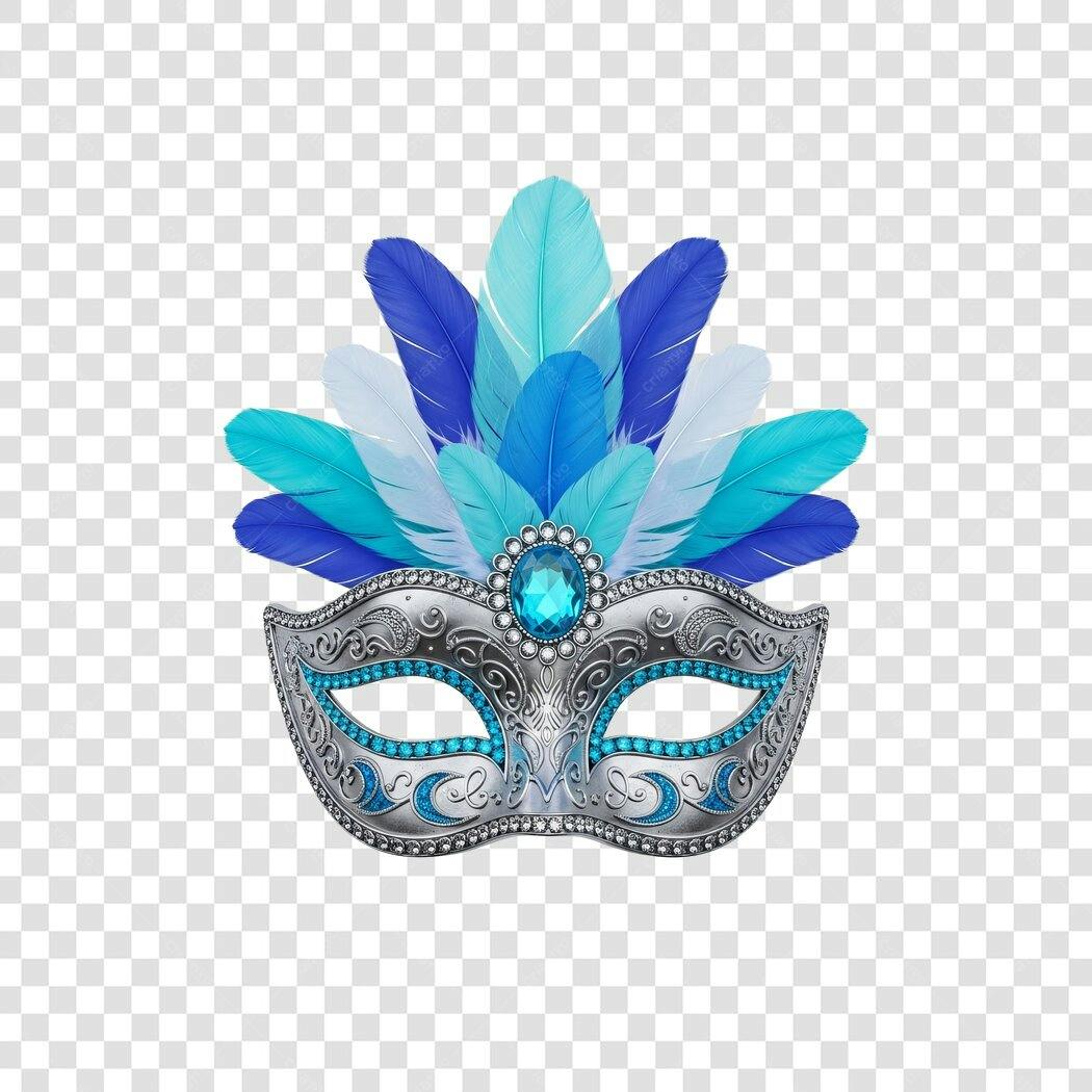 Máscara de Carnaval Festa Fantasia Luxo Azul Prata PNG com fundo transparente