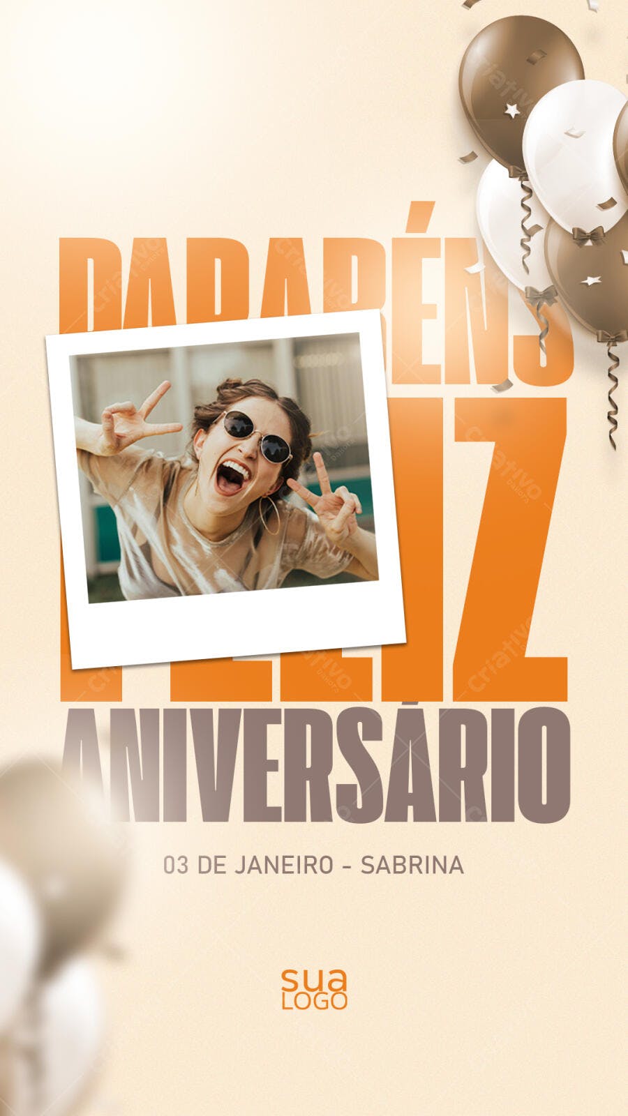 Post Vertical para Feliz Aniversário com Balões PSD Editável