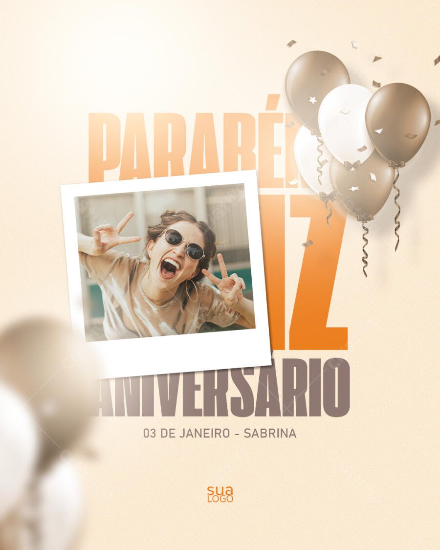 Flyer Aniversário Sabrina 17 Anos com Foto Polaroid PSD Editável