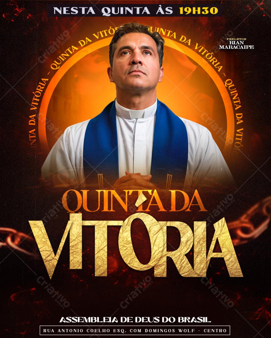 Flyer para Quinta da Vitória Igreja Pastor Rian Maracaipe PSD Editável