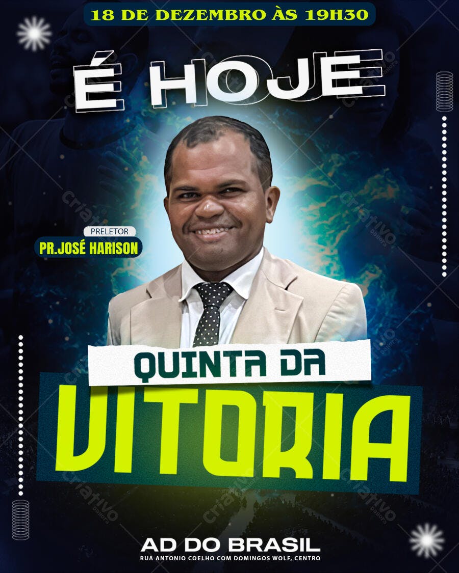 Flyer para Evento Religioso Quinta da Vitória com Pr. José Harison PSD Editável