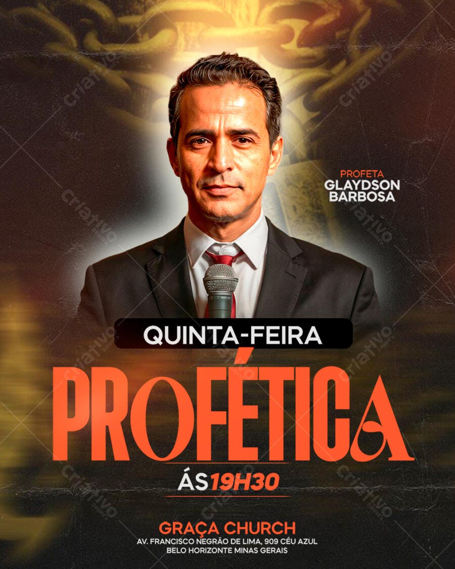 Flyer para Quinta-Feira Profética Profeta Gladyson Barbosa PSD Editável