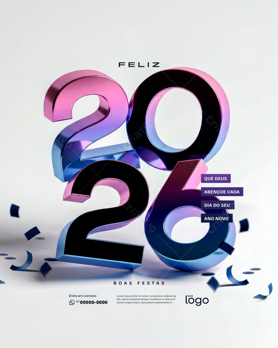Flyer Feliz 2026 Ano Novo Boas Festas PSD Editável